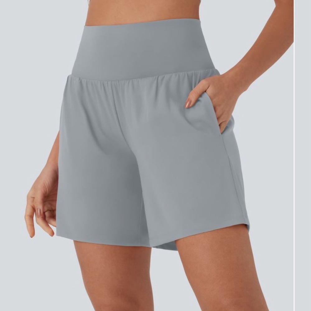 HALARA Gray High Waist  7” length soft zero airy 2 in 1 cool touch yoga with poc